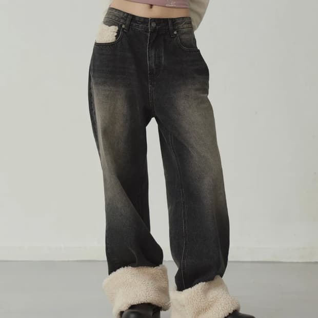 프렌다 BOUCLE DENIM PANTS BLACK