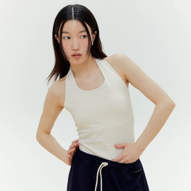 무브웜 홀터넥 탑 밀크 M 요가복 브라탑 halter neck top