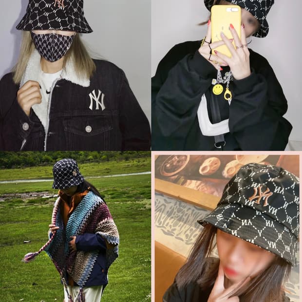 블랙 샴페인골드 레터링 벙거지 모자 버킷햇