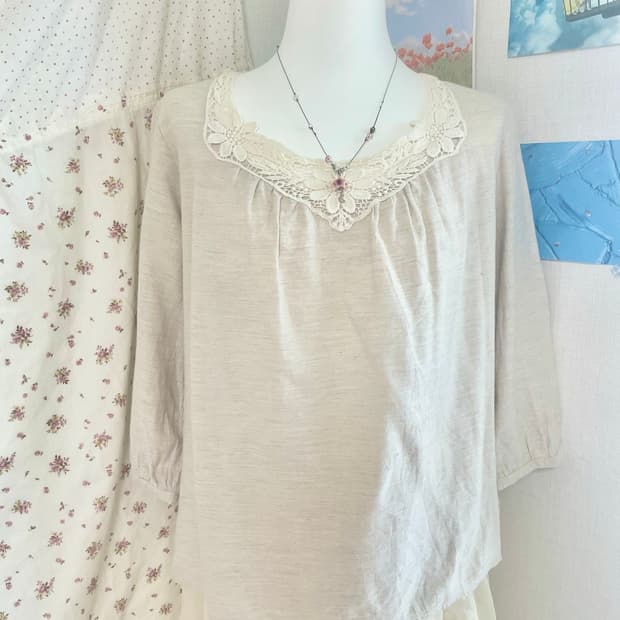 모리걸 빈티지 꽃자수 베이지 블라우스 🤍🌸🤎