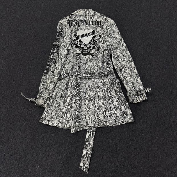 에드하디 스네이크 프린트 아플리케 라인스톤 트랜치 코트