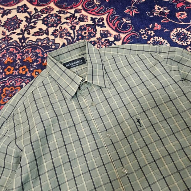 입생로랑 00's 카키 체크 YSL 스몰로고 라이센스 셔츠 M