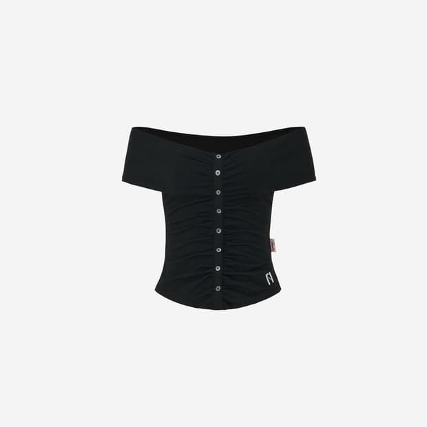 (구해요) 뉴얼린 버튼 셔링 오프숄더 블랙