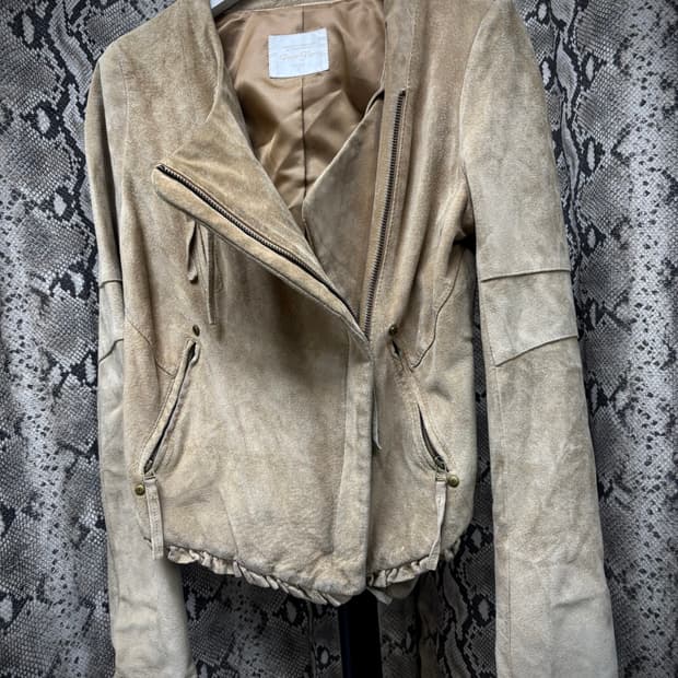 [Y2K] Bomber-Fit Draped Beige PorkSkin N