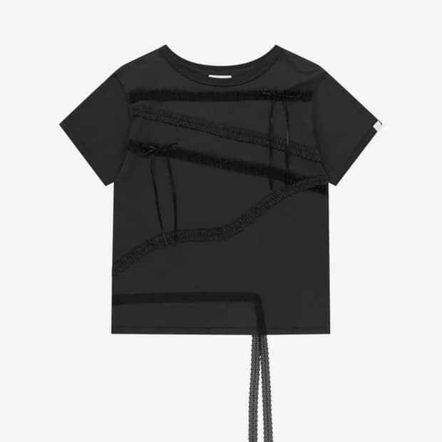 뚜오미오 LACE STRAP OVERSIZED T-SHIRT 차콜
