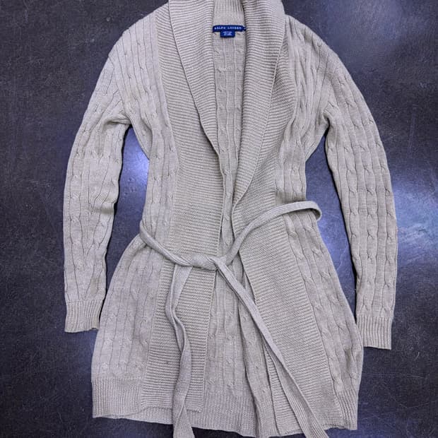 랄프로렌 폴로 케이블 숄카라 알파카 니트 스웨터 롱 가디건 XS