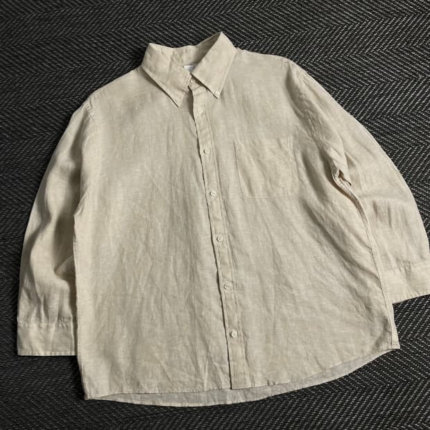 브룩스 브라더스 베이지 미니멀 린넨 셔츠y 3696