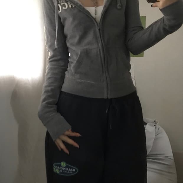 홀리스터 그레이 딱붙핏 후드집업