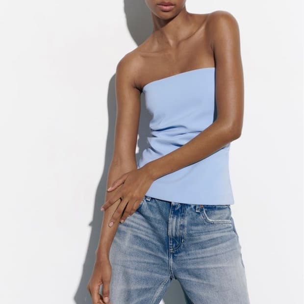 (택O) 자라 ZARA 오프숄더 튜브탑 (블루)