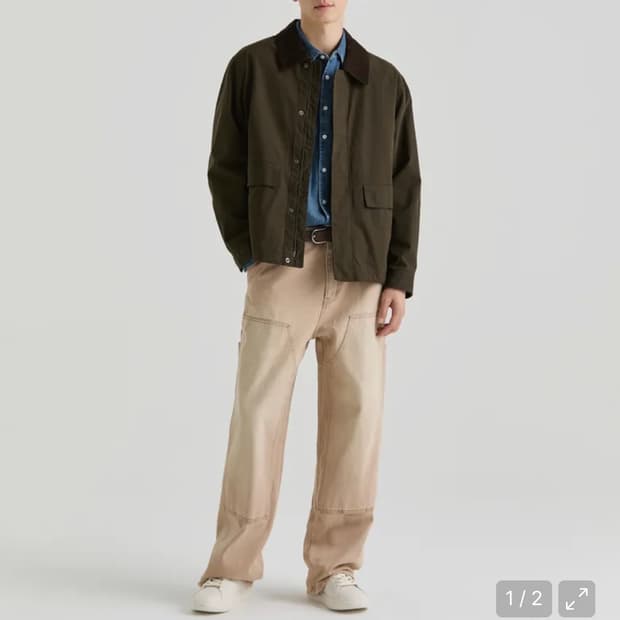 무신사 스탠다드 왁스드 cn 헌팅재킷 카키