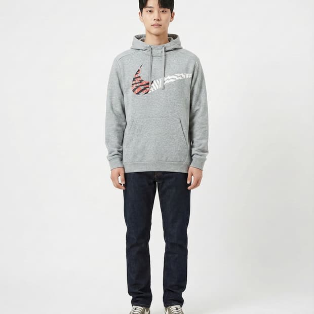 나이키(NIKE) 지브라 빅 스우시 그레이 후드티