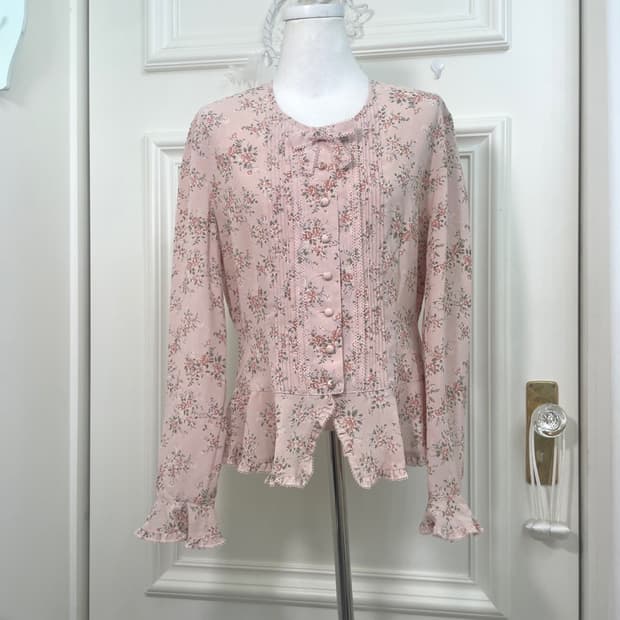 pink flower garden bow point blouse 