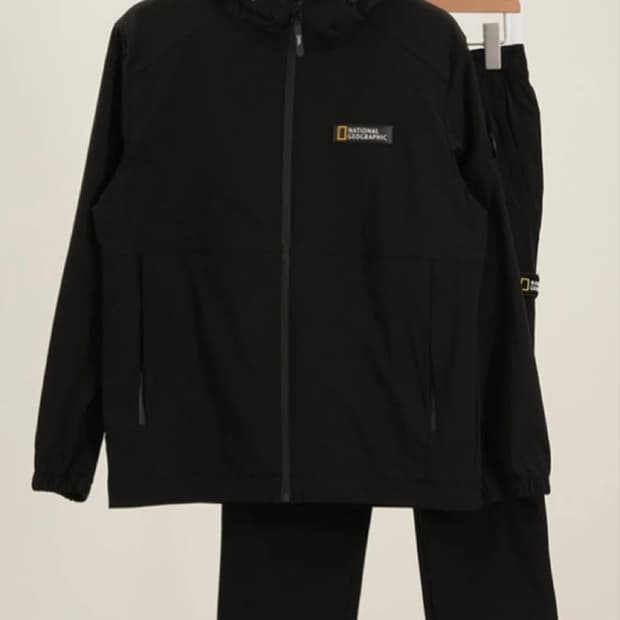 내셔널지오그래픽 로고 패치 집업 후드 자켓 & 팬츠 세트