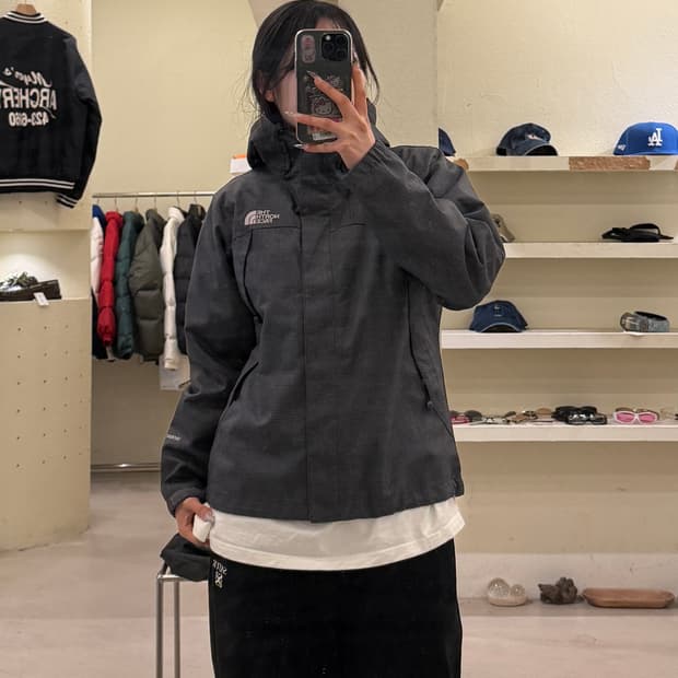 노스페이스 하이벤트 후드 자켓 체크 그레이 U990