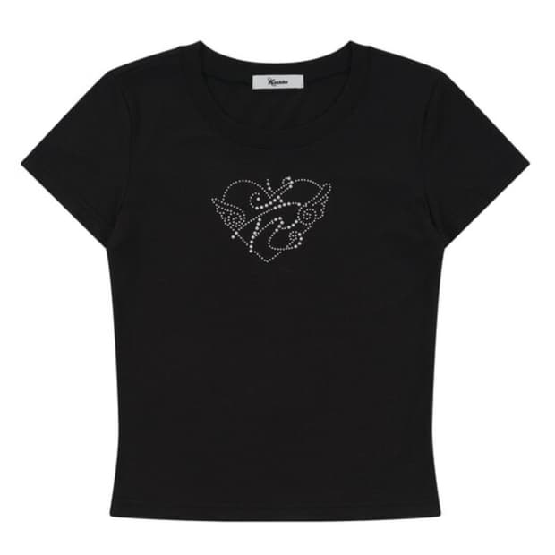 카시코 Flower Heart Baby Tee Black