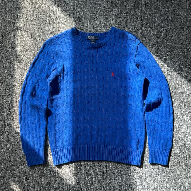 폴로 랄프로렌 블루 코튼 케이블 니트 