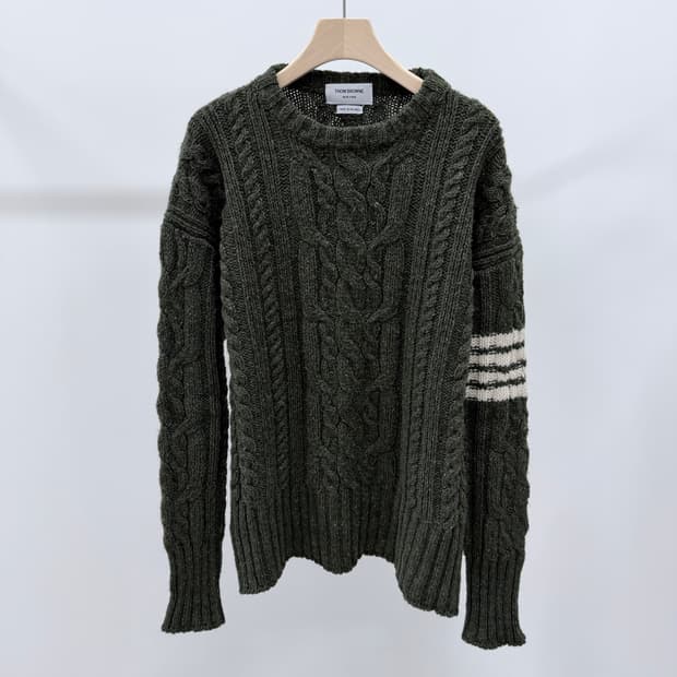 [S급/5] 톰브라운 사선완장 아란케이블 니트 스웨터 카키