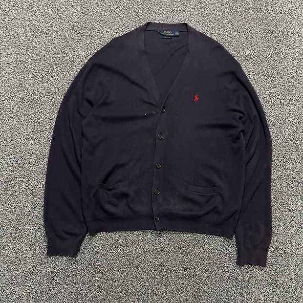 폴로 네이비 피마 코튼 브이넥 가디건