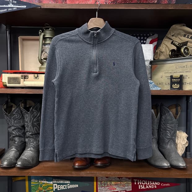 신형라벨 폴로 랄프로렌 리브넥 코튼 하프집업 니트 스웨터 차콜 N987