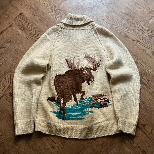 [L]7~80's USA 빈티지 레인디어 화이트 코위찬