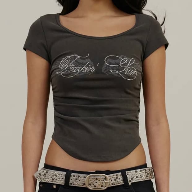 Hotfix Logo Shirring Short Sleeve Top