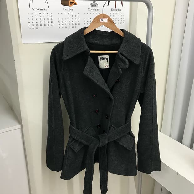 스투시 로고 울 더블 피코트