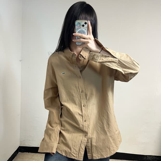 Lacoste Camel Brown Linen Blend Shirt