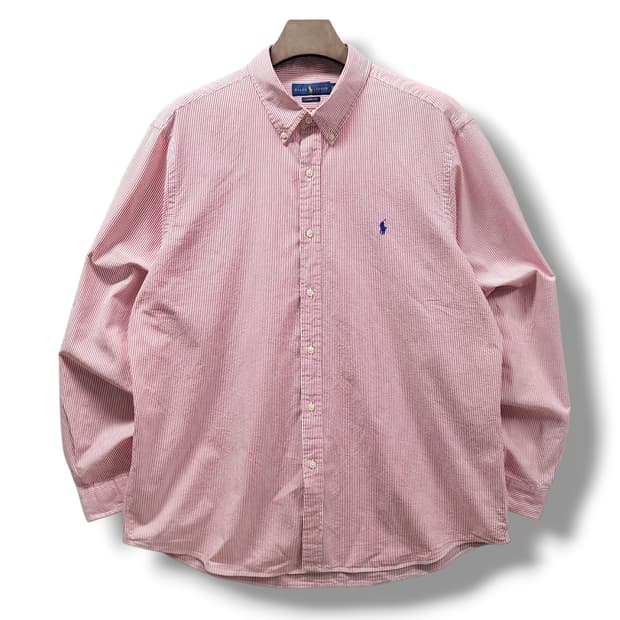 [2XL] 폴로 화이트&레드라인 스트라이프 클래식핏 긴팔셔츠