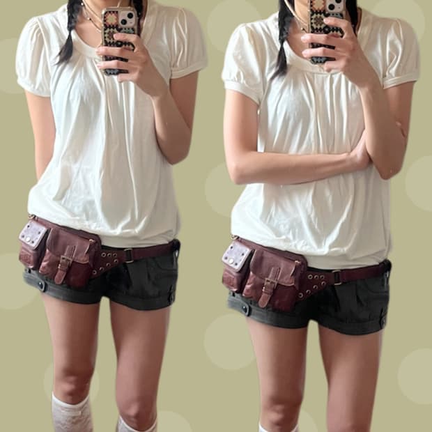 빈티지 아이보리 벌룬핏 퍼프소매 블라우스