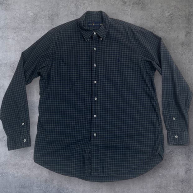 폴로 랄프로렌 네이비 그린 타탄체크 자수로고 셔츠 L