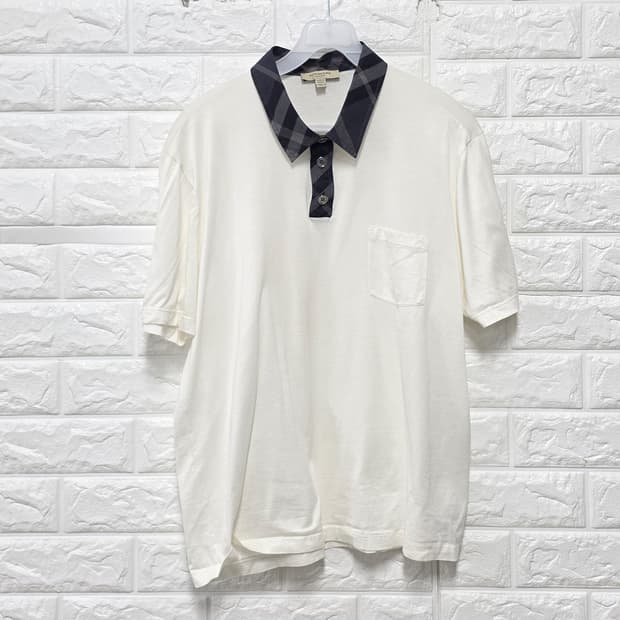 버버리 런던 화이트 체크 카라 폴로셔츠 XL