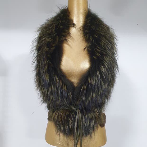 그런지페어리 y2k 갸루 오네갸루 카키 그린 라쿤퍼 토끼털 가죽 조끼