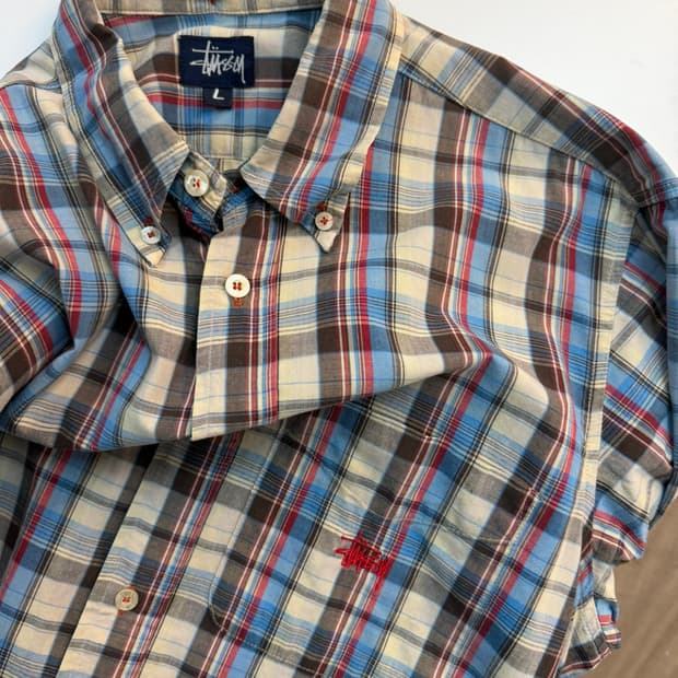 90s 스투시 체크 반팔 셔츠 