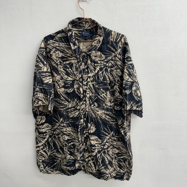 90S 폴로 랄프로렌 레어 오픈 컬러 실크 린넨 셔츠 XXL