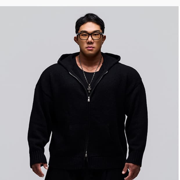 Champ 시그니처 니트 후드집업 블랙 1사이즈