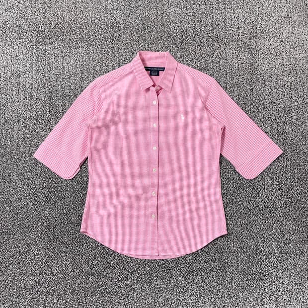 빈티지9. 랄프로렌 스포츠 핑크 깅엄 체크 패턴 반팔 셔츠