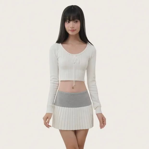 클리시어 츄로 케이블 리본 니트 아이보리