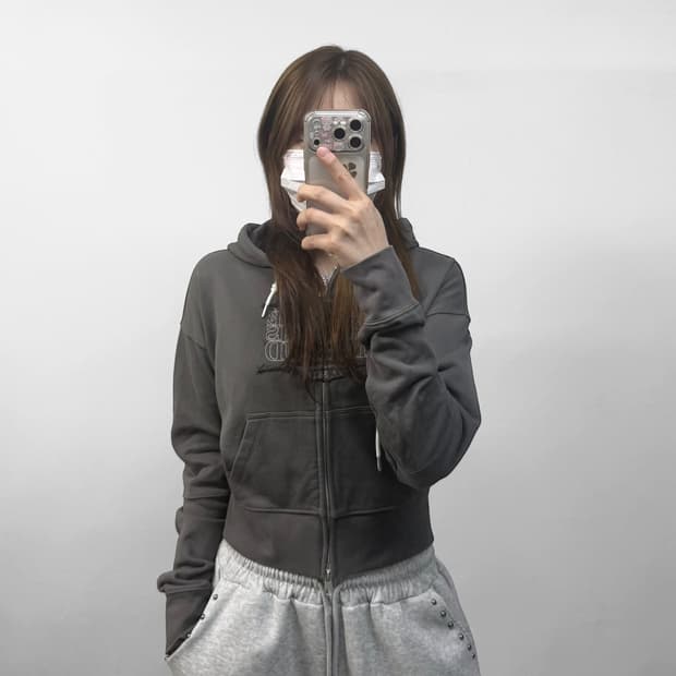 마리떼프랑소와저버 클래식 로고 크롭 후드집업