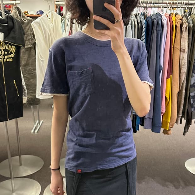 M)Blue Vacation vintage 레이어드 네이비 반팔