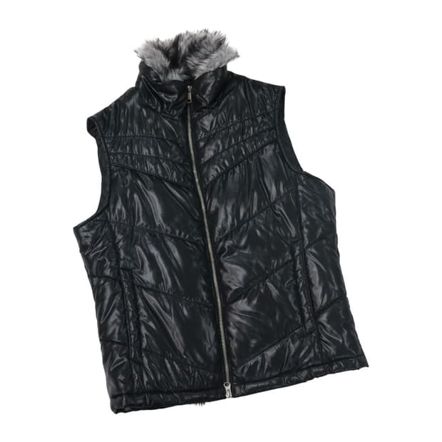 SPINASH 스피나쉬 블랙 글로시 퍼 트리밍 패딩 베스트 (M)