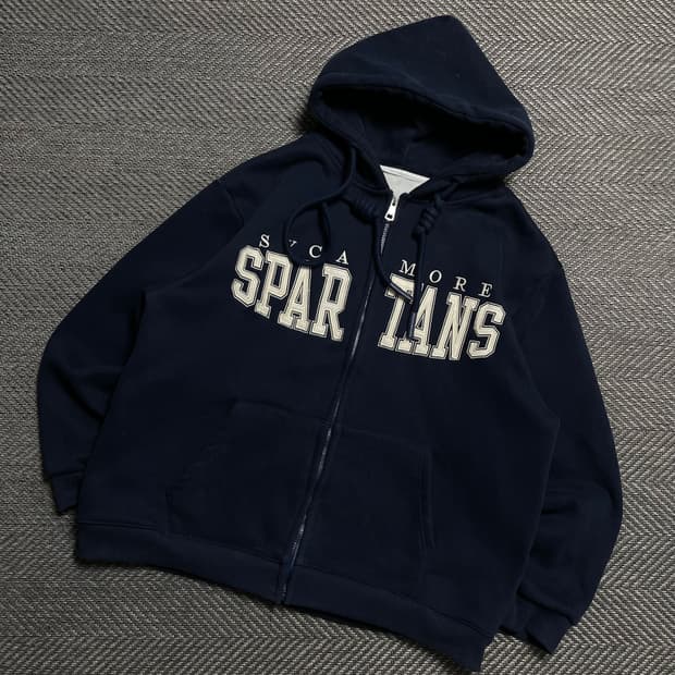 빈티지 spartans 빅로고 박시핏 스웻 기모 후드 집업y 5284