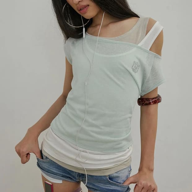 스컬프터 Lazy Sleeveless Layered Tee Mint