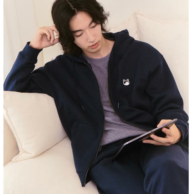 폴햄 공용 코숏 기모 후드집업 블랙