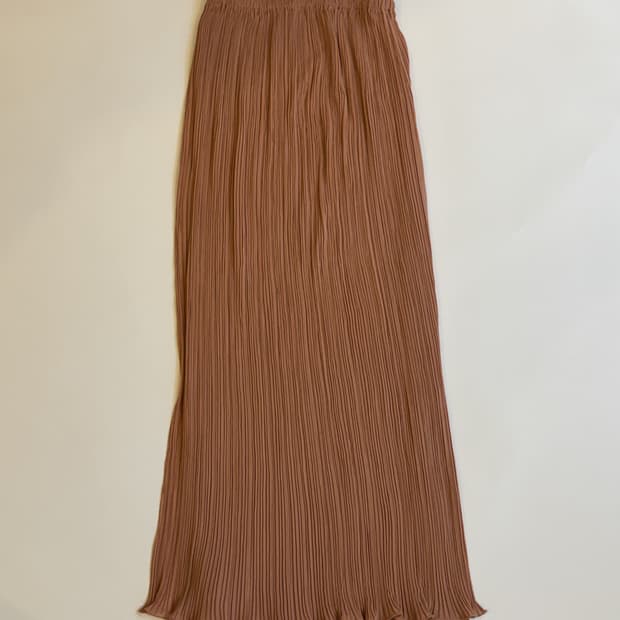 Brown Pleated Flared Maxi Skirt