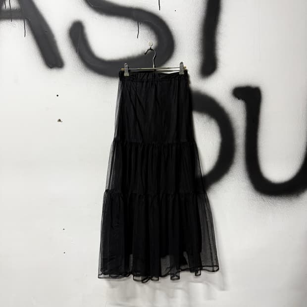 VTG 빈티지 고딕 블랙 페어리 레이스 캉캉 쉬폰 샤 롱 스커트