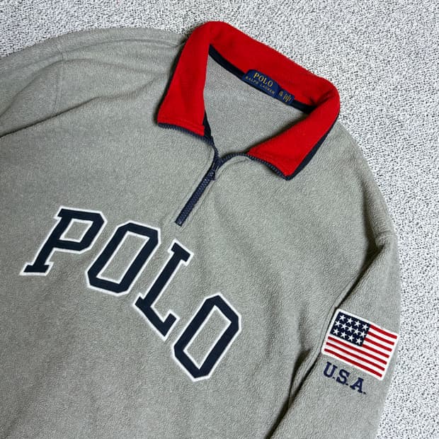 폴로 랄프로렌 빅로고 성조기 반집업 후리스