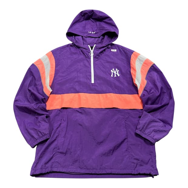 ✨ (바배) MLB 퍼플 형광 배색 반집업 아노락 바람막이