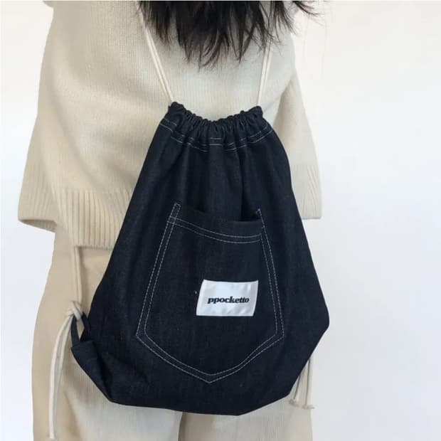 뽀겟또 데님 스트링 백팩
