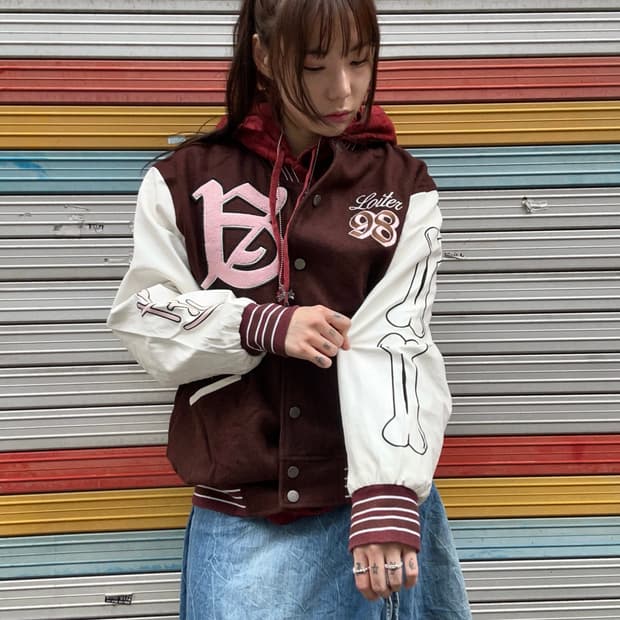 90s 올드스쿨 본즈 버건디 레더 바시티jk