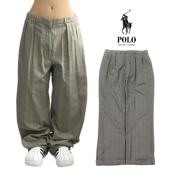 폴로 핀턱 체크 코튼 치노팬츠